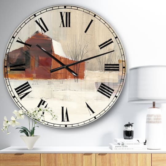 Designart 'Winter In The Barns Farmhouse Wall Clock